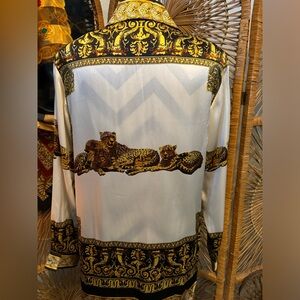 Vintage NWT 1980s Paolo Santini retro geo print silk blouse